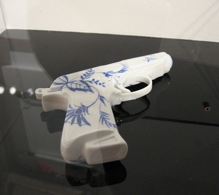 “The Porcelain Pistols by artist Yvonne Lee Schultz are replicas of James Bond’s guns”