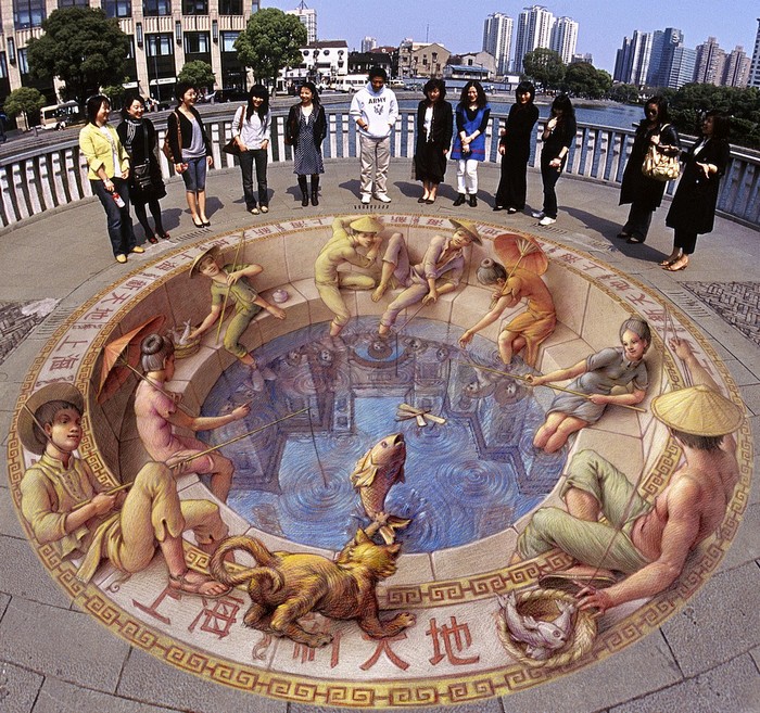 "Julian Beever is known all over the world for his pavement drawings, more especially his 3D illusions that are certainly making people walking on the streets happier."