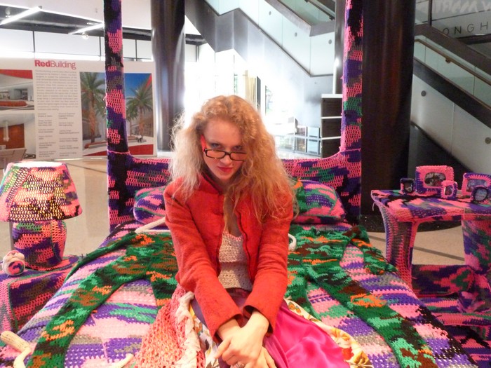 "This was an exhibition at Pacific Design Center, a thrilling example of what can be down with crocheting, but it’s the bright colors in the knit-work that really catches your eye."