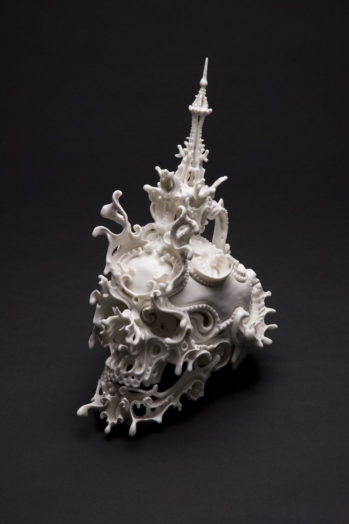 "Katsuyo Aoki is a ceramic artist best known for her ceramic sculptures that apply delicate, swirling forms to dark subject matter."
