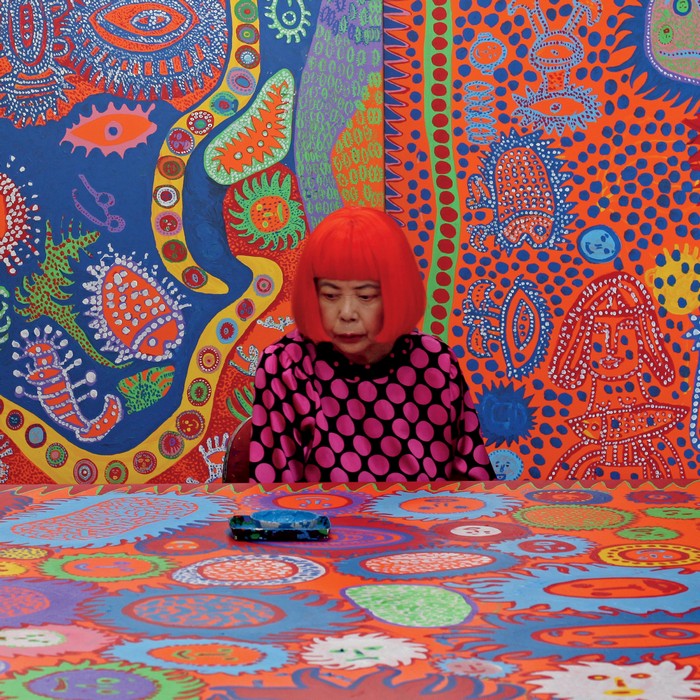 "Yayoi Kusama is a Japanese artist provocative with hallucinatory paintings of loops and dots."